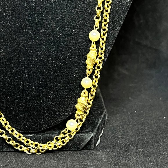 VTG Monet Single Strand Gold Tone And Faux Pearl Flapper Chain Necklace (3177) - Picture 2 of 5